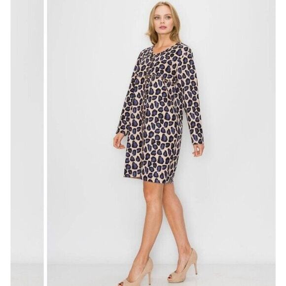 $117 Joh Anthropologie AURORA FAUX SUEDE V‎ NECK CHEETAH DRESS WOMENS MEDIUM M - Picture 1 of 4